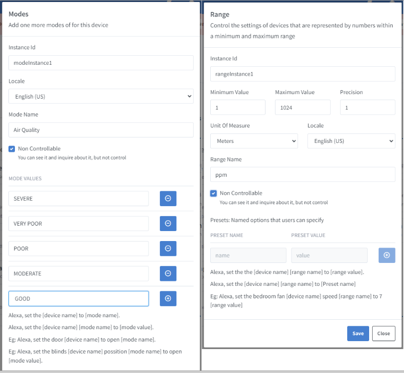 Sinric Pro moisture sensor template mode and range settings