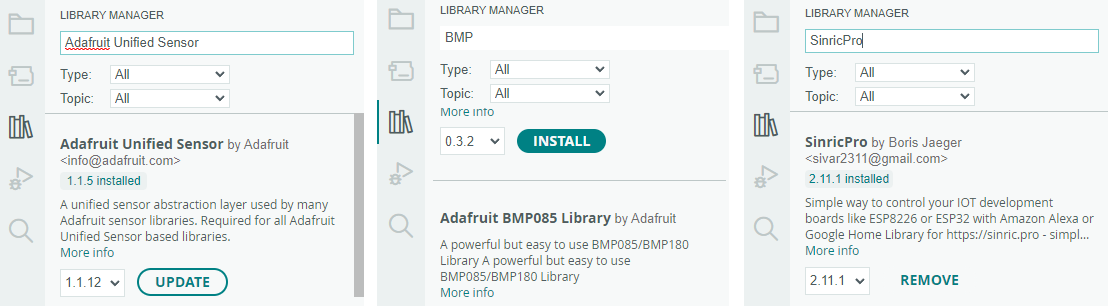 Sinric Pro Install the BMP180 library